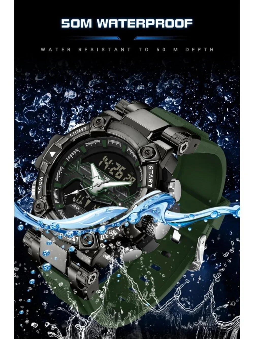 Men's Green Analog Quartz Cool Designer Hombres Unique Electronics Duty Watch